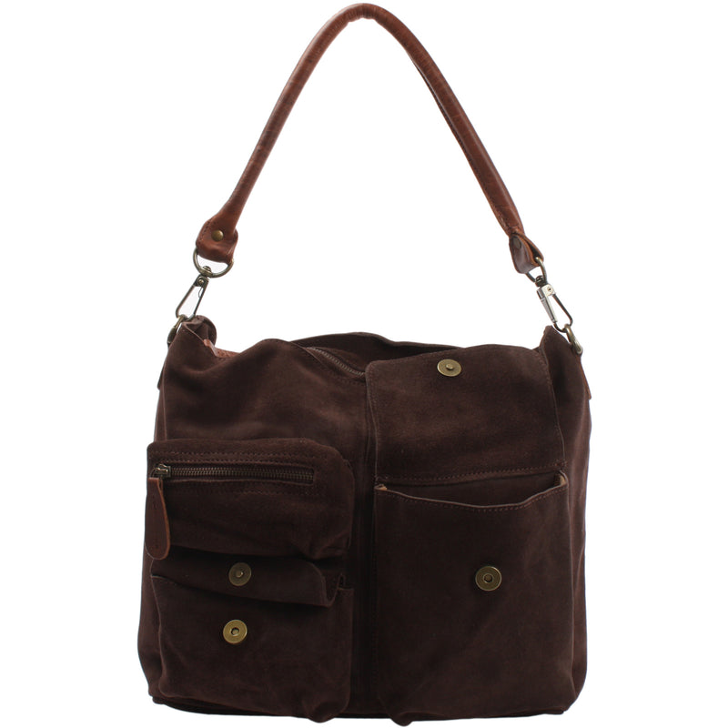 Leconi Schultertasche Umhängetasche Ledertasche Veloursleder dunkelbraun LE0039 Blitzverkäufe
