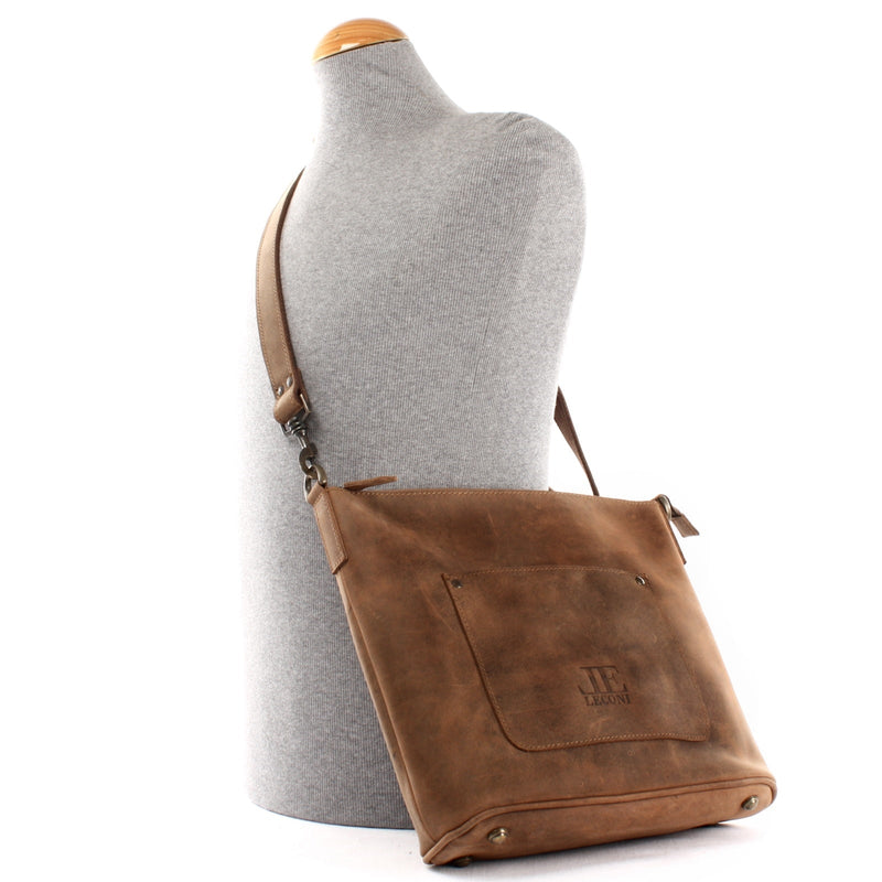 Leconi Umhängetasche Schultertasche Damentasche Ledertasche Leder braun LE3067 Limitierter Zeitrabatt