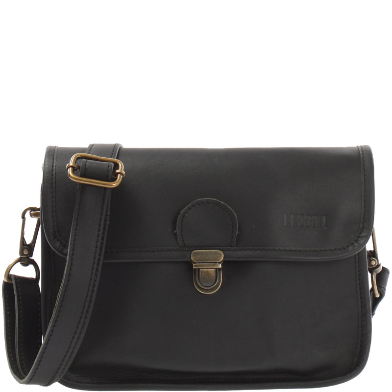 Leconi kleine Schultertasche Umhängetasche Leder Rindsleder schwarz LE3041 Fabrikpreis