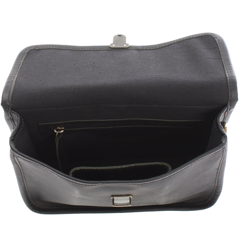 Leconi kleine Schultertasche Umhängetasche Leder Rindsleder schwarz LE3041 Fabrikpreis
