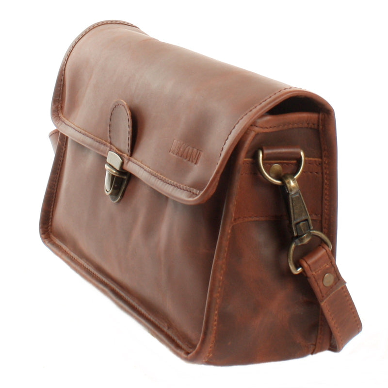 Leconi Schultertasche Umhängetasche Damen Leder gewachstes Rindsleder braun LE3044 Rabatt