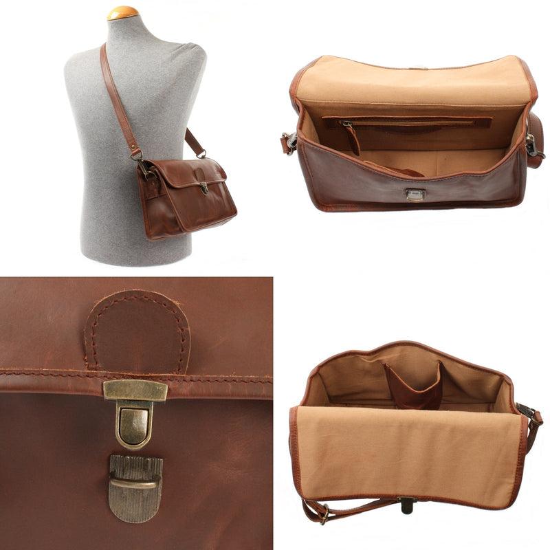 Leconi Schultertasche Umhängetasche Damen Leder gewachstes Rindsleder braun LE3044 Rabatt