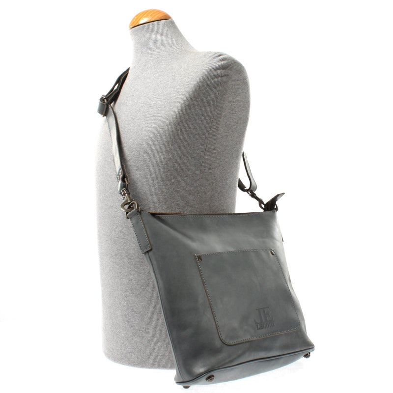 Leconi Umhängetasche Schultertasche Damentasche Ledertasche Leder graublau LE3067 Günstig kaufen