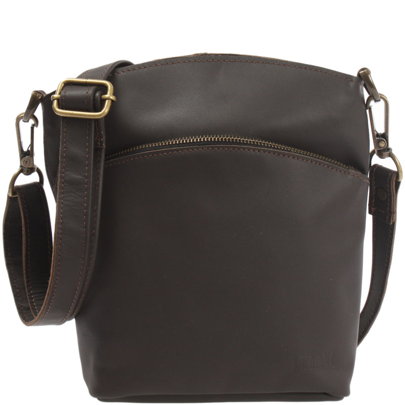 Leconi kleine Umhängetasche Schultertasche Freizeittasche Leder dunkelbraun LE3049 Versandkostenfrei