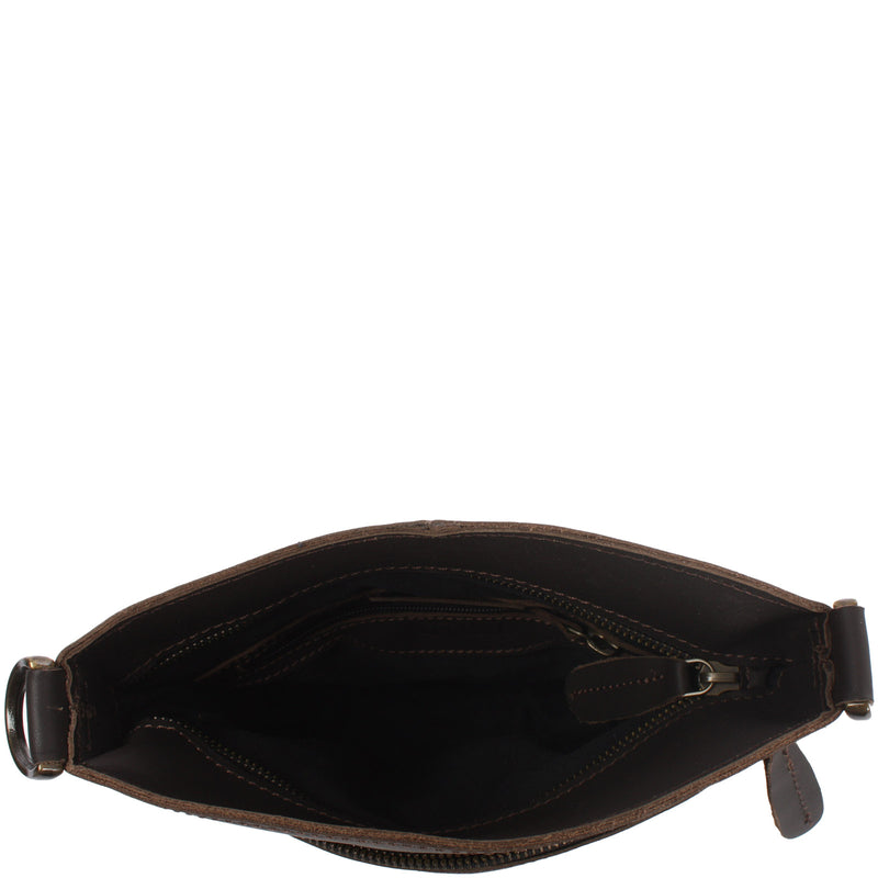 Leconi kleine Umhängetasche Schultertasche Freizeittasche Leder dunkelbraun LE3049 Versandkostenfrei