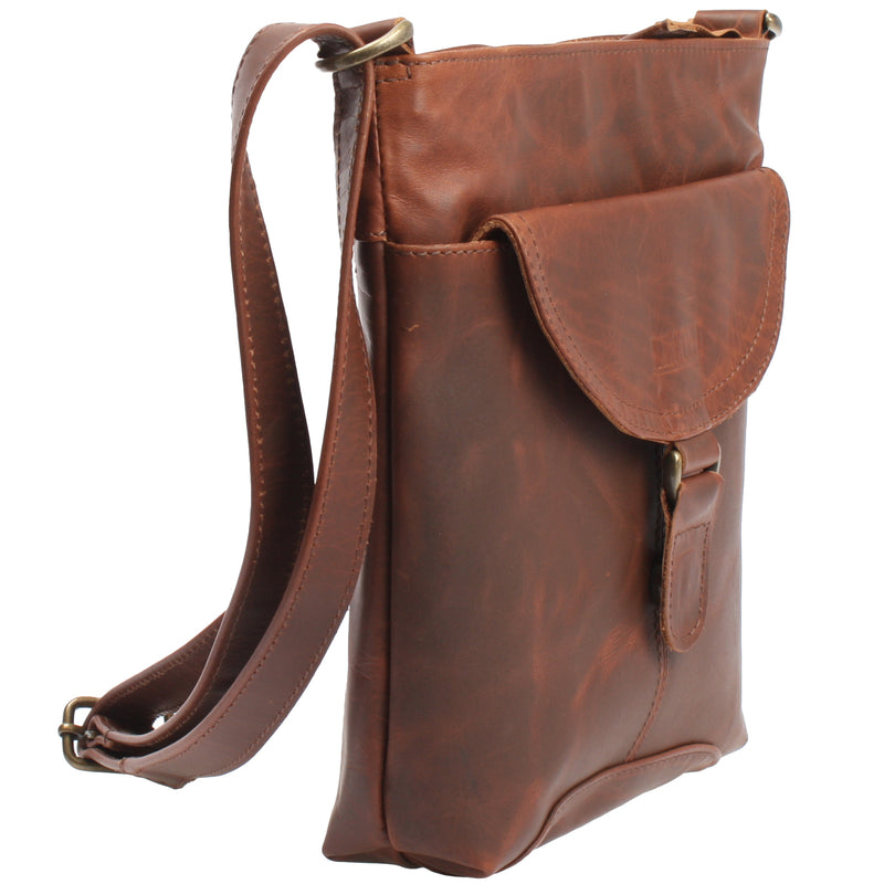 Leconi Umhängetasche Schultertasche Damen Herren Used Look Leder braun LE3072 Flash Sale
