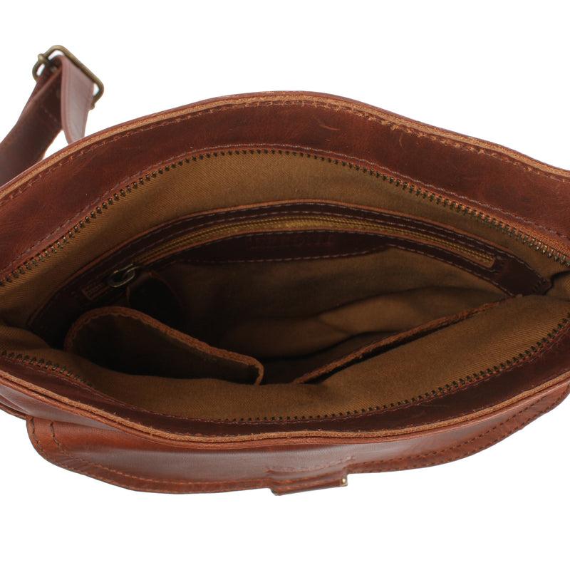 Leconi Umhängetasche Schultertasche Damen Herren Used Look Leder braun LE3072 Flash Sale