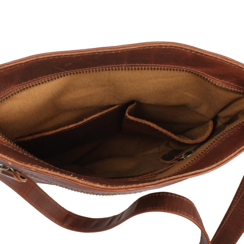 Leconi Umhängetasche Schultertasche Damen Herren Used Look Leder braun LE3072 Flash Sale