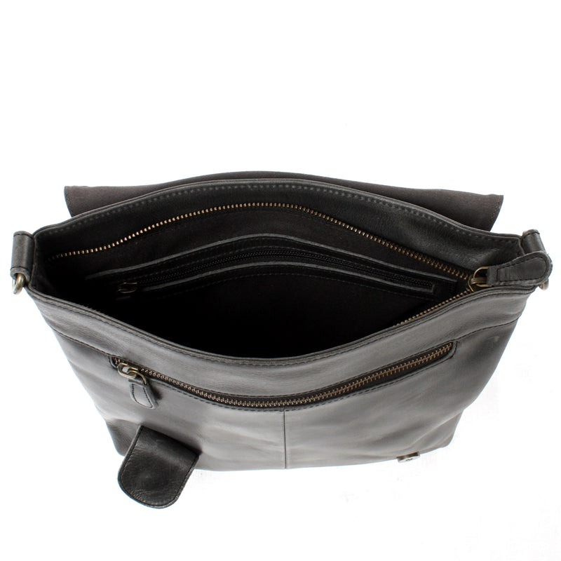 Leconi Umhängetasche Ledertasche Damen Schultertasche Leder dunkelgrau LE3073 Online Shopping