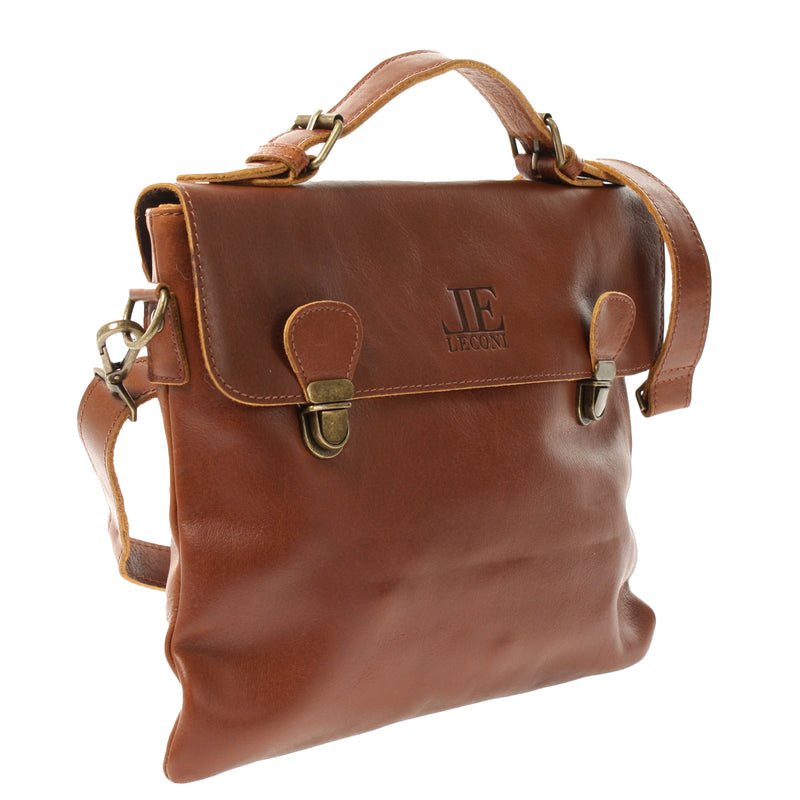 Leconi kleine Umhängetasche Schultertasche Damen und Herren Leder braun LE3079 Preisnachlass