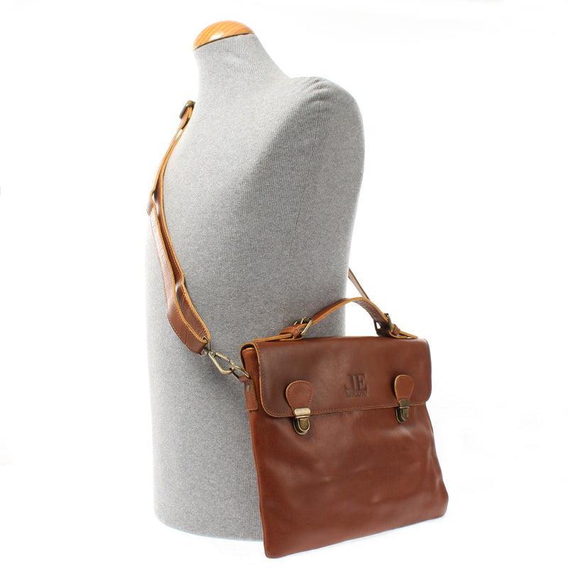 Leconi kleine Umhängetasche Schultertasche Damen und Herren Leder braun LE3079 Preisnachlass