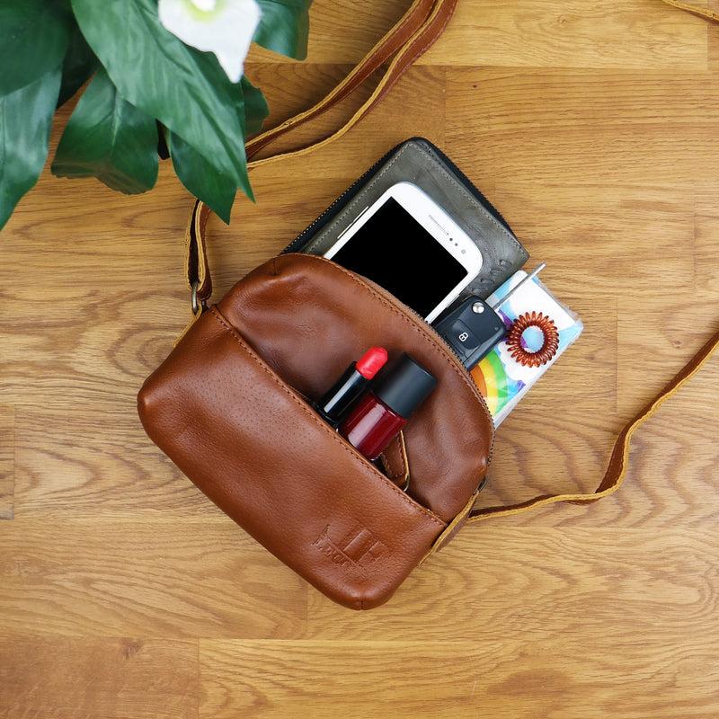 Leconi kleine Umhängetasche Ledertasche Damentasche Schultertasche Leder braun LE3080 Saisonschlussverkauf