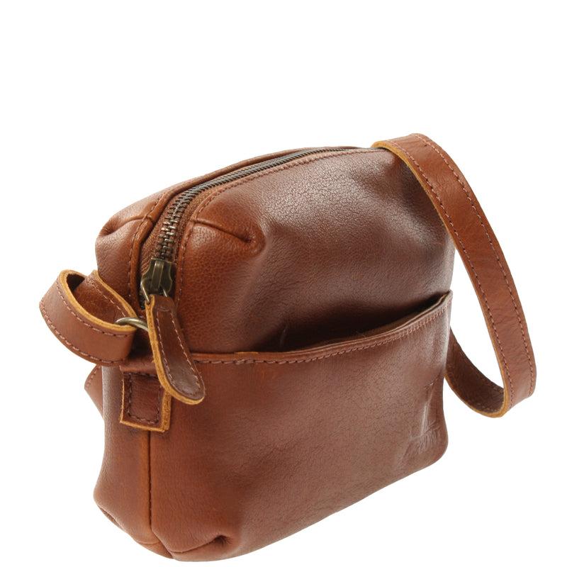 Leconi kleine Umhängetasche Ledertasche Damentasche Schultertasche Leder braun LE3080 Saisonschlussverkauf