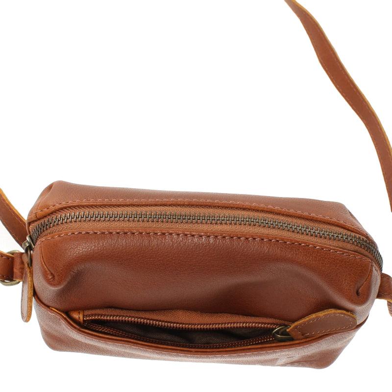 Leconi kleine Umhängetasche Ledertasche Damentasche Schultertasche Leder braun LE3080 Saisonschlussverkauf