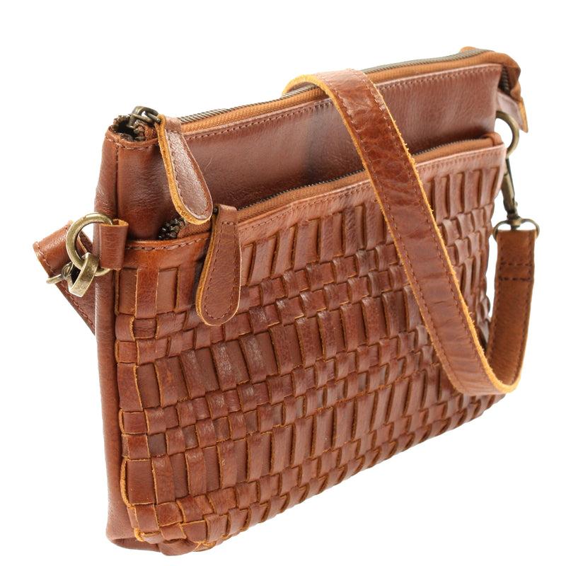 Leconi kleine Umhängetasche Schultertasche Damentasche Clutch Leder braun LE3081 Black Friday