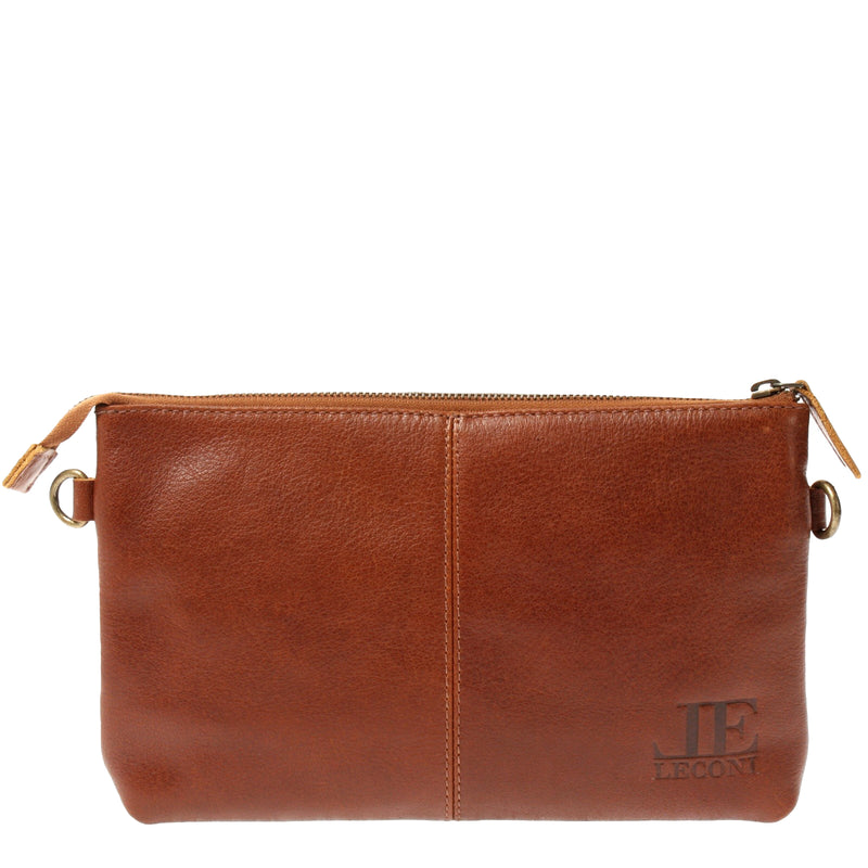 Leconi kleine Umhängetasche Schultertasche Damentasche Clutch Leder braun LE3081 Black Friday