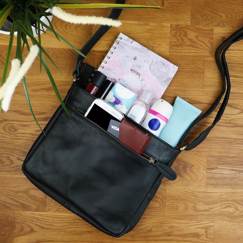 Leconi Umhängetasche Schultertasche Freizeittasche Damentasche Leder schwarz LE3058 Cyber Monday