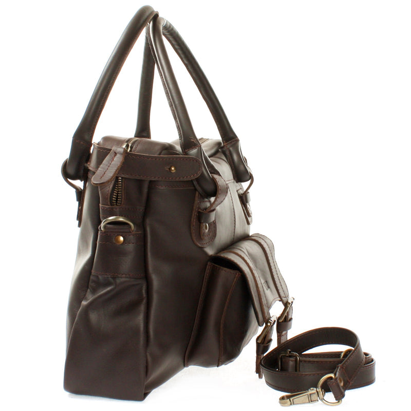 Leconi Schultertasche Henkeltasche Damentasche Handtasche Leder dunkelbraun LE0050 Weihnachtsangebot