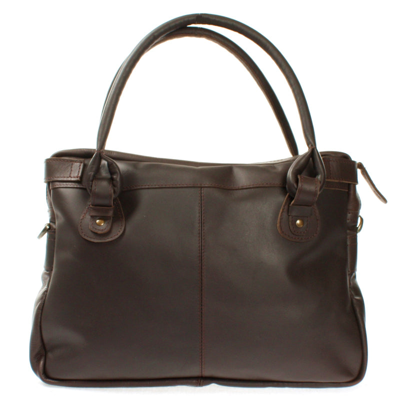 Leconi Schultertasche Henkeltasche Damentasche Handtasche Leder dunkelbraun LE0050 Weihnachtsangebot