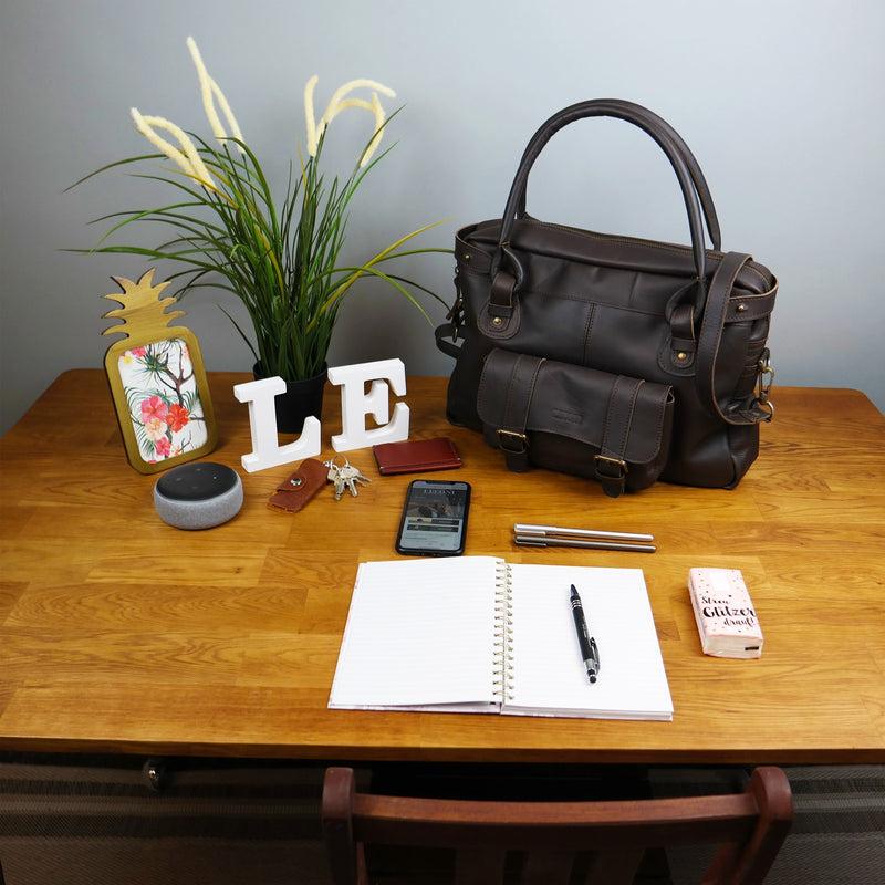 Leconi Schultertasche Henkeltasche Damentasche Handtasche Leder dunkelbraun LE0050 Weihnachtsangebot