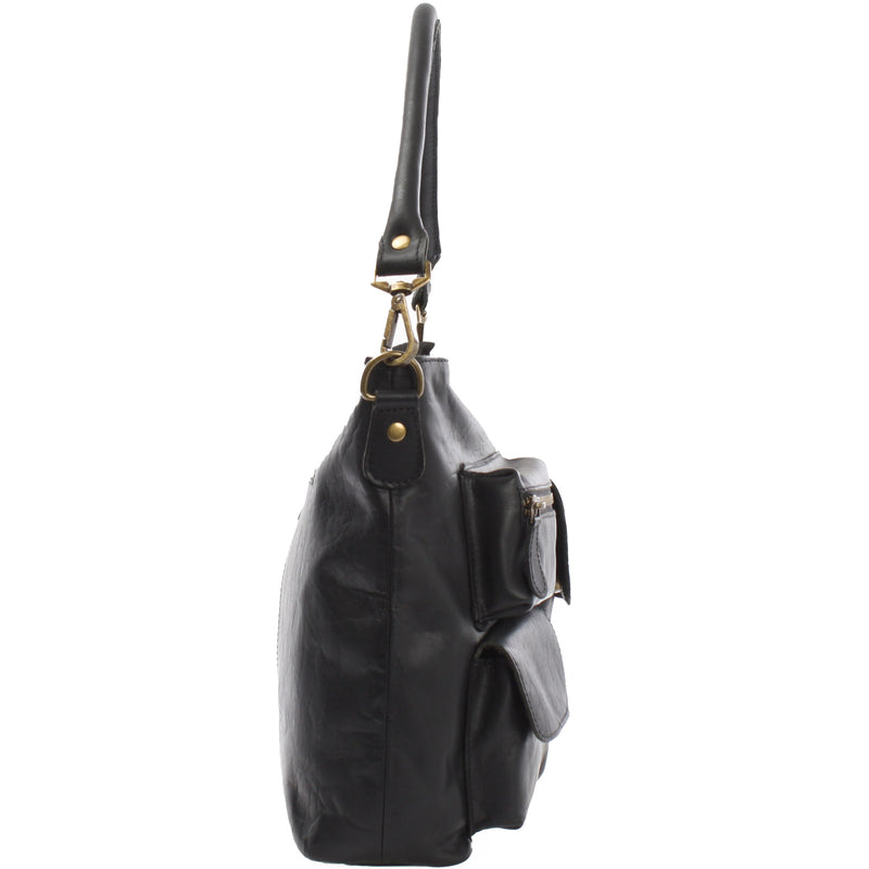 Leconi Schultertasche Umhängetasche Ledertasche Leder Damen schwarz LE0062 Osterangebot