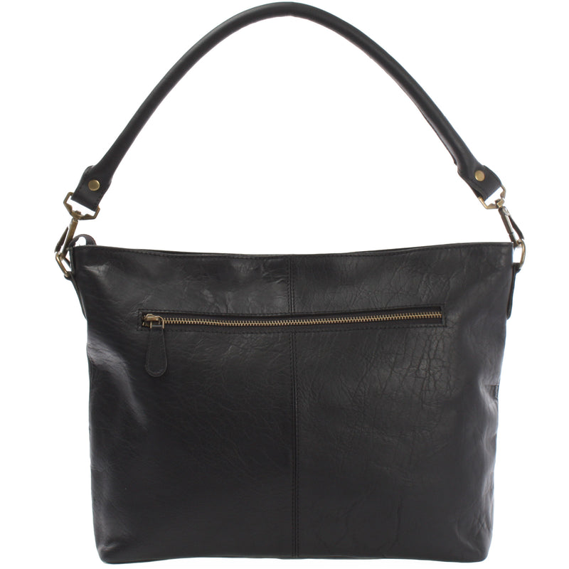 Leconi Schultertasche Umhängetasche Ledertasche Leder Damen schwarz LE0062 Osterangebot