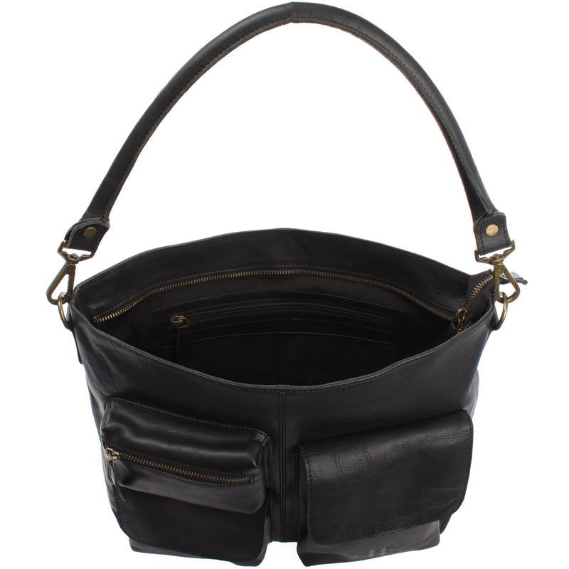 Leconi Schultertasche Umhängetasche Ledertasche Leder Damen schwarz LE0062 Osterangebot