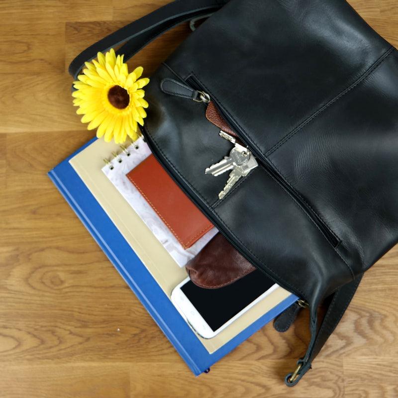 Leconi Umhängetasche Beuteltasche Ledertasche Damentasche Leder dunkelgrau LE0064 Vatertagsangebot