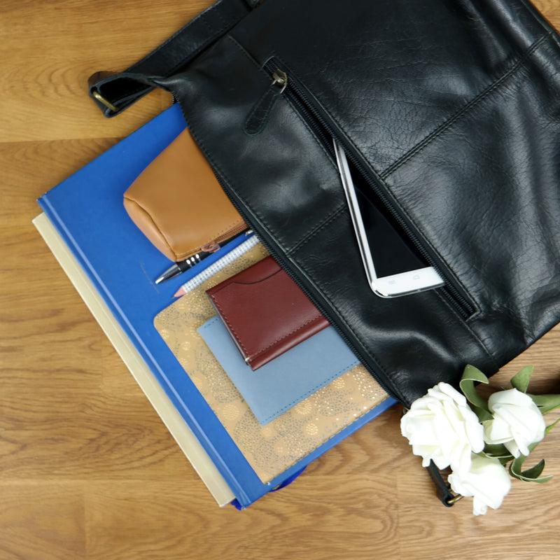Leconi Umhängetasche Beuteltasche Ledertasche Damentasche Leder schwarz LE0064 Valentinstagsangebot