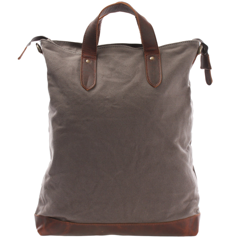 Leconi Shopper Henkeltasche Damen Canvas Leder braun grau LE0037 Jubiläumsangebot