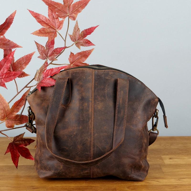 Leconi Shopper Schultertasche Damen Handtasche Ledertasche Henkeltasche Leder schlamm LE0060 Lagerräumung