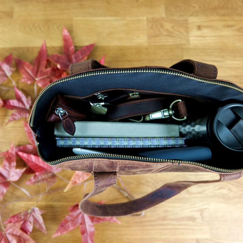 Leconi Shopper Schultertasche Damen Handtasche Ledertasche Henkeltasche Leder schlamm LE0060 Lagerräumung