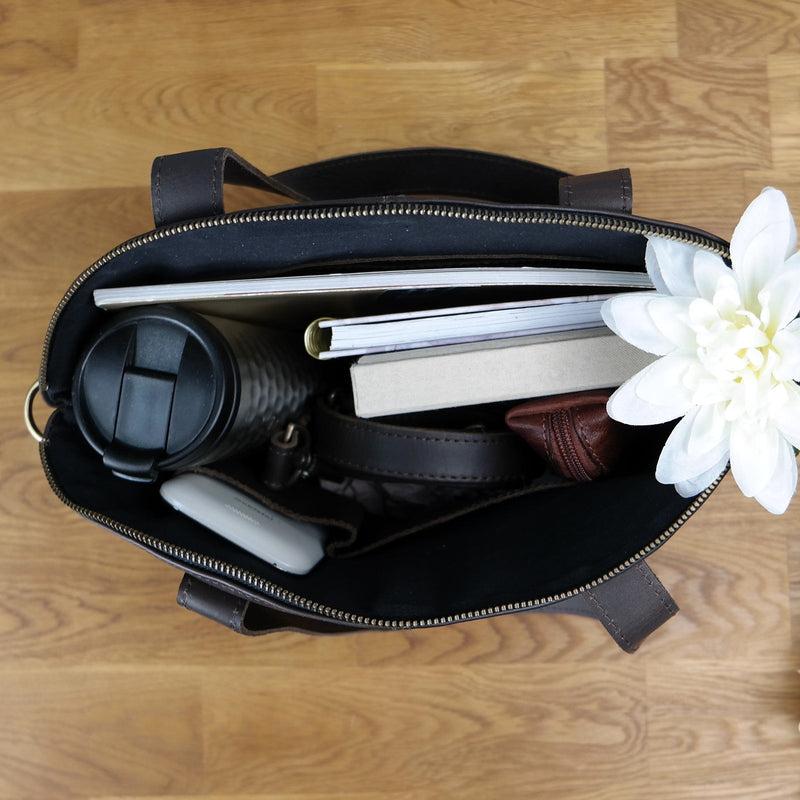 Leconi Shopper Schultertasche Damen Handtasche Ledertasche Henkeltasche Leder dunkelbraun LE0060 Heißer Verkauf