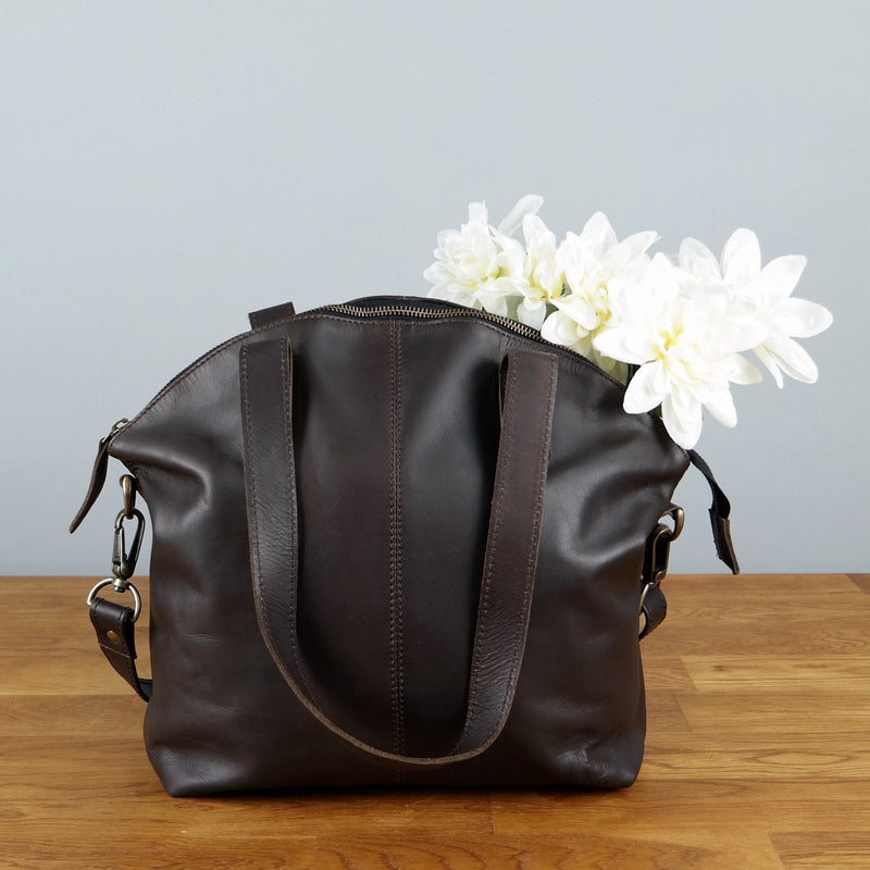 Leconi Shopper Schultertasche Damen Handtasche Ledertasche Henkeltasche Leder dunkelbraun LE0060 Heißer Verkauf