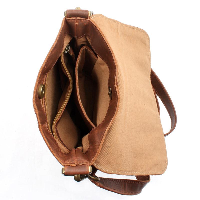 Leconi kleine Umhängetasche Damentasche Herrentasche Ledertasche braun LE3033 Top Angebot