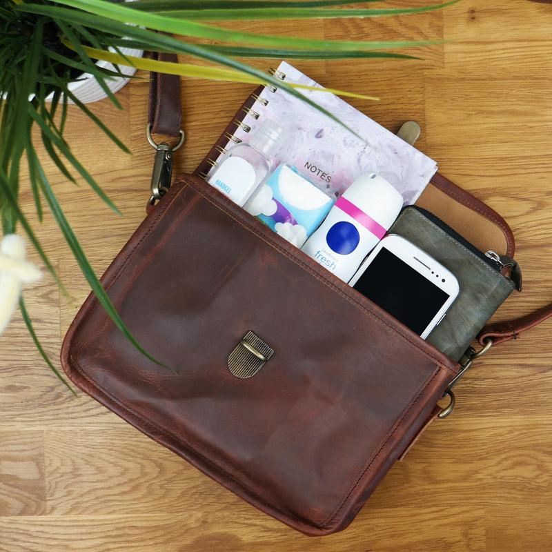 Leconi kleine Schultertasche Ledertasche Damentasche Leder braun LE3041 Neueste Mode