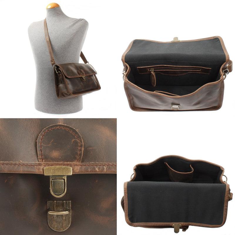 Leconi Schultertasche Umhängetasche Damen Leder gewachstes Rindsleder schlamm LE3044 Zeitlich begrenztes Angebot