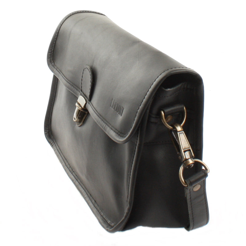 Leconi Schultertasche Umhängetasche Damen Leder gewachstes Rindsleder schwarz LE3044 Exklusive Angebote