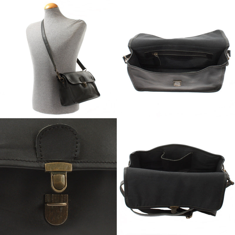 Leconi Schultertasche Umhängetasche Damen Leder gewachstes Rindsleder schwarz LE3044 Exklusive Angebote