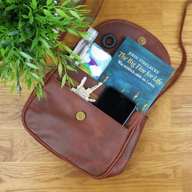 Leconi kleine Umhängetasche Ledertasche Damentasche Schultertasche Leder braun LE3047 Blitzangebot