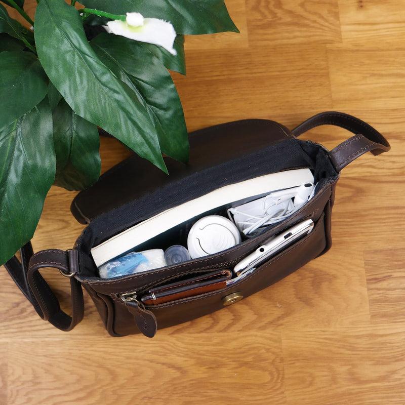 Leconi kleine Umhängetasche Ledertasche Leder dunkelbraun LE3047 Große Rabatte