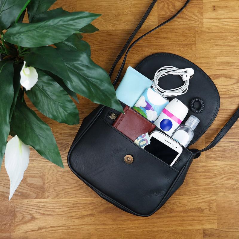 Leconi kleine Umhängetasche Ledertasche Damentasche Schultertasche Leder schwarz LE3047 Neuheiten