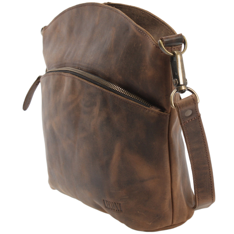 Leconi Umhängetasche Schultertasche Freizeittasche Leder schlamm LE3050 Saisonale Angebote
