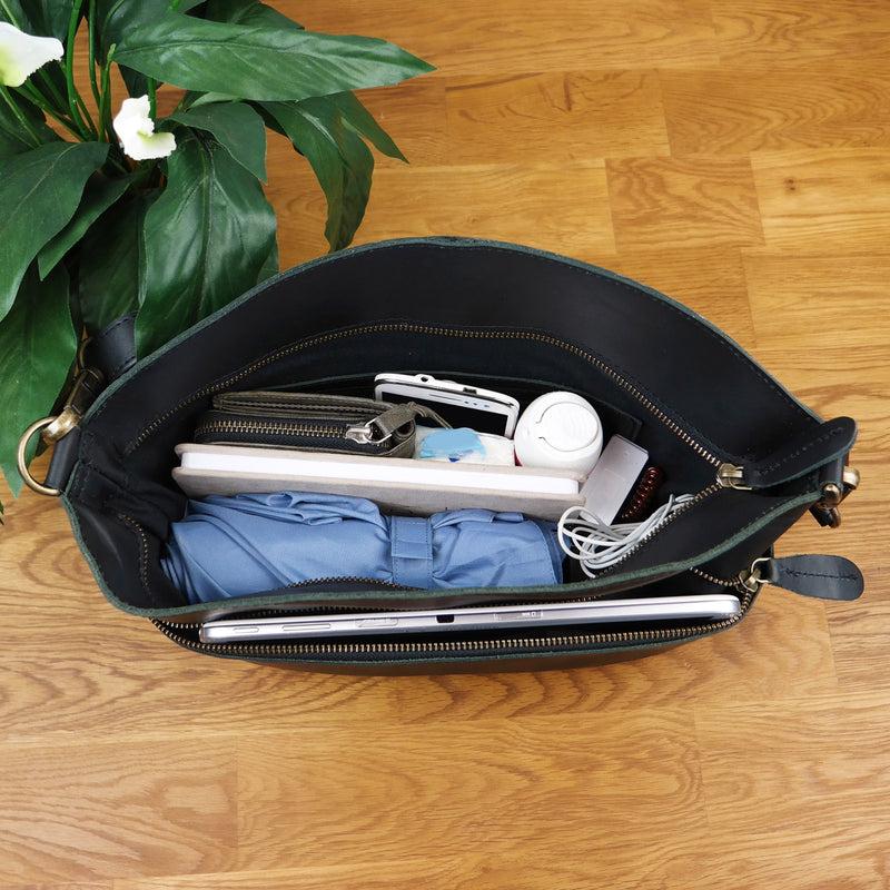 Leconi Umhängetasche Schultertasche Freizeittasche Leder schwarz LE3050 Räumungsverkauf