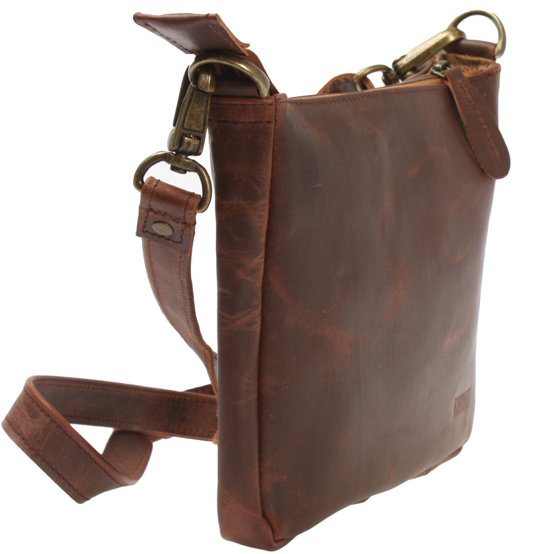 Leconi kleine Umhängetasche Damentasche Clutch Leder braun LE3051 Kauf eins, bekomm eins gratis