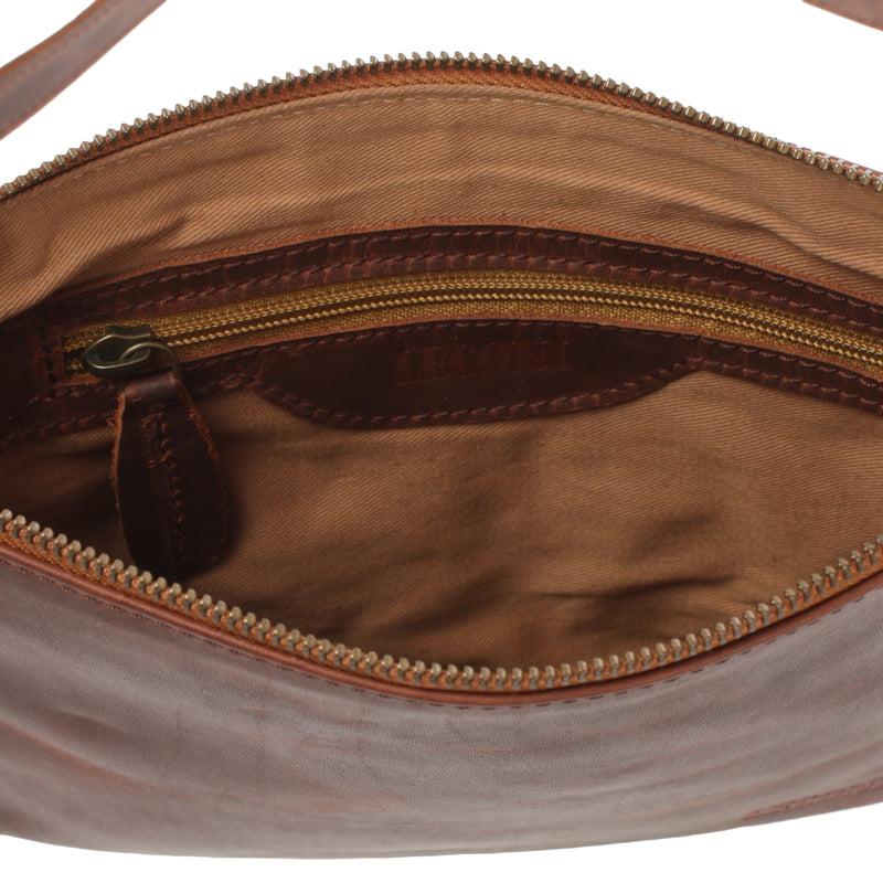 Leconi kleine Umhängetasche Damentasche Clutch Leder braun LE3051 Kauf eins, bekomm eins gratis