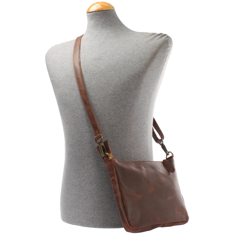 Leconi kleine Umhängetasche Damentasche Clutch Leder braun LE3051 Kauf eins, bekomm eins gratis