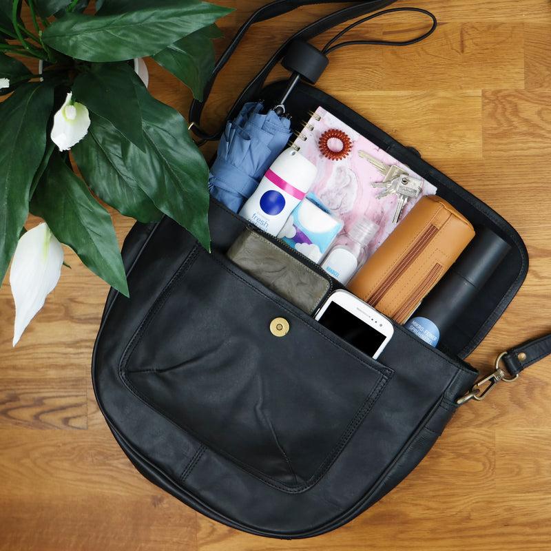 Leconi Umhängetasche Damen Schultertasche Damentasche Handtasche Leder schwarz LE3053 Tägliche Deals