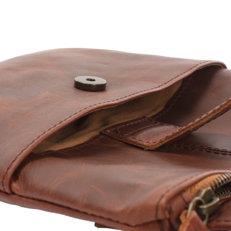 Leconi kleine Umhängetasche Damentasche Herrentasche Ledertasche braun LE3060 Riesige Ersparnisse