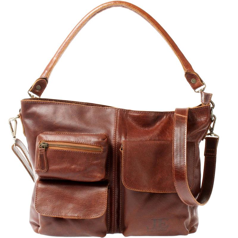 Leconi Schultertasche Umhängetasche Ledertasche Leder Damen braun LE0062 Tiefpreis